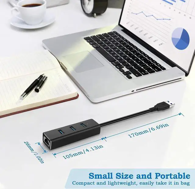 Alt view image 6 of 7 - WISDUM USB 3.0 Splitter, Aluminum USB to Ethernet Adapter with 3 USB Ports and RJ45 Gigabit Network LAN Port, USB Type C Hub to Ethernet for Windows 7/8/10, Linux, Mac, ChromeBook, PC etc