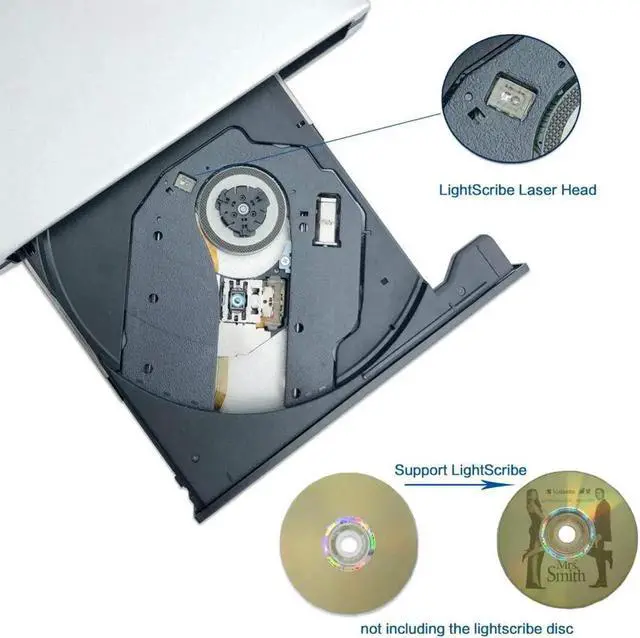 Alt view image 3 of 7 - WISDUM  External DVD CD Drive, Aluminum USB 3.0 Lightscribe DVD Burner Type-C Portable DVD CD +/-RW Rewriter Reader Slim Optical Drive Compatible with Macbook Laptop Desktop (Silver)