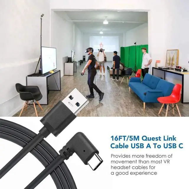 Alt view image 2 of 7 - WISDUM Oculus Quest 2 Cable (16FT/5M), Type C USB 3.1 Gen 1 Type C Stable Data Transmission 5 Gigabits Per Second and Fast Charging Link Cable for Oculus Quest and All Type C Devices, Black