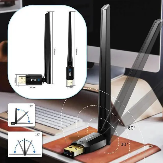 Alt view image 3 of 7 - Bluetooth 5.3 Adapter for PC - Long Range USB Bluetooth 5.3 Dongle (EDR & BLE) - 492FT/150M Wireless Transfer Transmitter Receive for Desktop Laptop, Plug & Play, Supports Windows 11/10/8.1/7