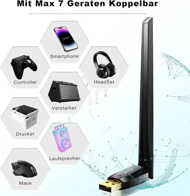 Alt view image 7 of 7 - Bluetooth 5.3 Adapter for PC - Long Range USB Bluetooth 5.3 Dongle (EDR & BLE) - 492FT/150M Wireless Transfer Transmitter Receive for Desktop Laptop, Plug & Play, Supports Windows 11/10/8.1/7