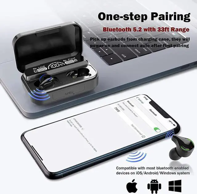 Alt view image 3 of 7 - Wireless Earbuds, Bluetooth 5.2 in-Ear Headphones with 100H Playtime Charging Case, IPX5 Waterproof True Wireless Ear Buds, TWS Stereo Sports Earphones with Built-in Mic Compatible with iPhone/Android