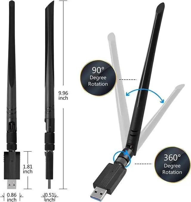 Alt view image 6 of 7 - USB Wireless WiFi Adapter, 1200Mbps USB3.0 WiFi Dongle 2.4G/5G 802.11ac Network Adapter with High Gain Antenna for Desktop Laptop PC Support Windows XP/10/8/8.1/7/Vista,OS 10.6-10.15