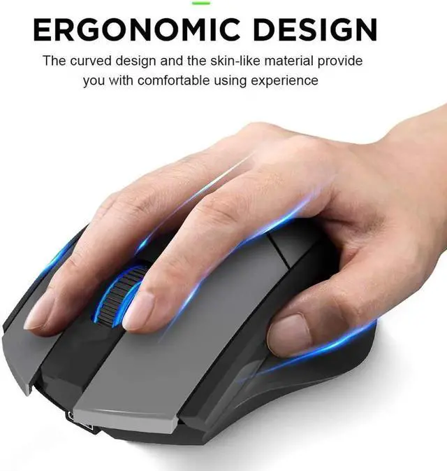 Alt view image 7 of 7 - Bluetooth Mouse Rechargeable, INPHIC Silent Bluetooth Wireless Mouse Multi-Device (Tri-Mode: BT 5.0/3.0, 2.4G), Ergonomic Portable Mouse for Laptop Mac PC Computer Android, 1600 DPI Adjustable, Grey