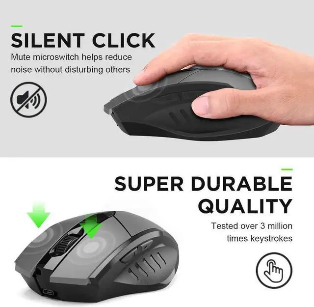 Alt view image 4 of 7 - Bluetooth Mouse Rechargeable, INPHIC Silent Bluetooth Wireless Mouse Multi-Device (Tri-Mode: BT 5.0/3.0, 2.4G), Ergonomic Portable Mouse for Laptop Mac PC Computer Android, 1600 DPI Adjustable, Grey