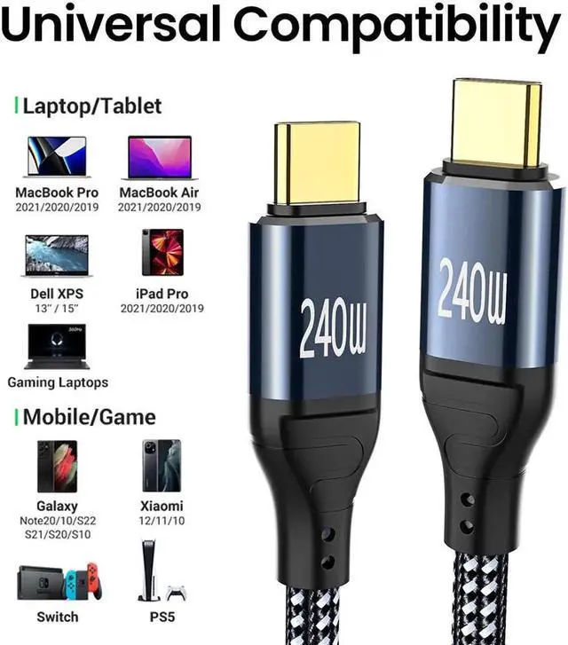Alt view image 6 of 7 - USB C to USB C Cable 3.3FT / 1M, 240W Type C to Type C Charger Cable, Built in E-mark Chip USB-C Fast Charging Cord Compatible with Mac-Book Pro/Air, i-P-ad Pro, Air 5/4, Mini 6, Laptop, Smartphone..