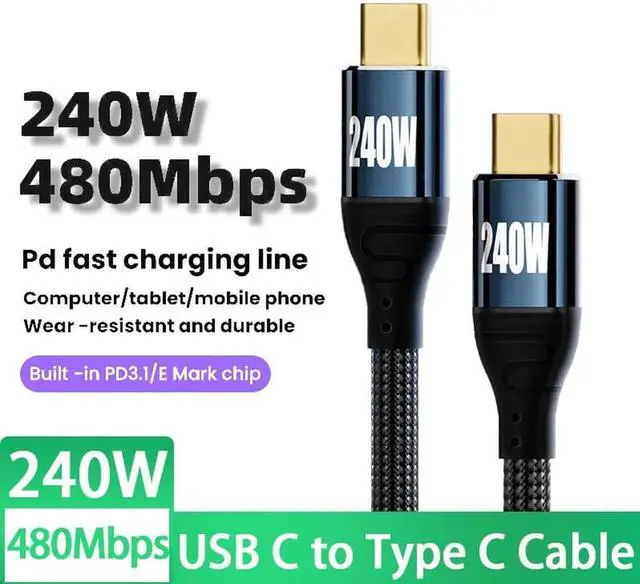 Main image of USB C to USB C Cable 10FT / 3M, 240W Type C to Type C Charger Cable, Built in E-mark Chip USB-C Fast Charging Cord Compatible with Mac-Book Pro/Air, i-P-ad Pro, Air 5/4, Mini 6, Laptop, Smartphone.