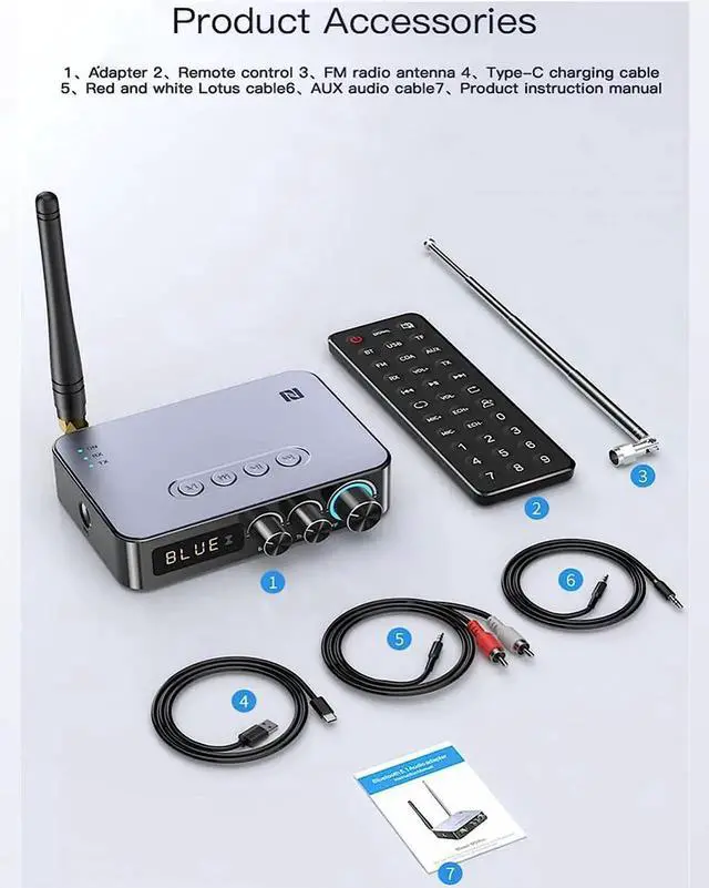 Alt view image 7 of 7 - Bluetooth 5.1 Transmitter Receiver for TV, 4-in-1 Wireless Bluetooth Adapter with Optical AUX RCA 6.5 Mic Connection, Low Latency NFC Audio Adapter with FM Radio Simultaneously for Home Party KTV