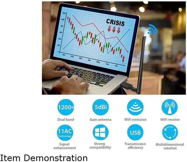 Alt view image 4 of 6 - WISDUM USB WiFi Adapter, USB 3.0 1200Mbps WiFi Dongle Network Adapter with 5dBi Antenna for PC/Desktop/Laptop/Mac, Support Windows XP/ 10/8/ 7/ Vista, Mac OS X 10.6-10.14