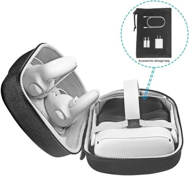 Alt view image 4 of 7 - WISDUM Carry Case for Oculus Quest 2/Oculus Quest All-in-one VR Gaming Headset Travel Case Protective Bag High Capacity Storage Cover for Gaming Touch Controllers, Charge Cable and Adapter (Black)