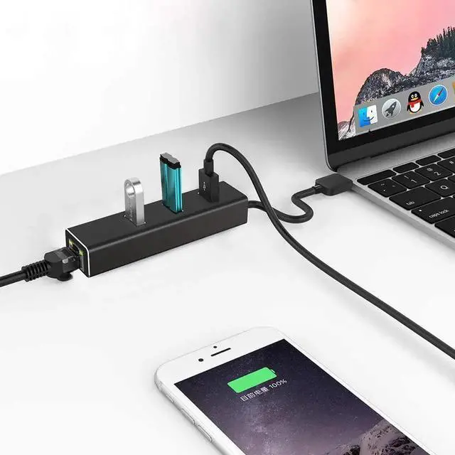 Alt view image 5 of 7 - USB 3.0 Hub, Aluminum USB to Ethernet Adapter with 3 USB 3.0 ports and RJ45 Gigabit Network LAN Port - 3xUSB3.0 Splitter Ethernet Network Adapter for Windows 10, 8.1, 8, 7, Vista, XP, Linux, Mac OS X