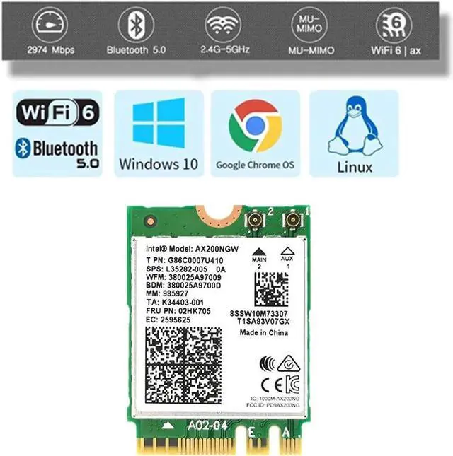 Alt view image 6 of 7 - Dual band 2.4Gbps Wi-Fi 6 AX200NGW 802.11ax/ac MU-MIMO 2x2 Wifi for AX200 NGFF M.2 Bluetooth 5.0 Network Wlan Card