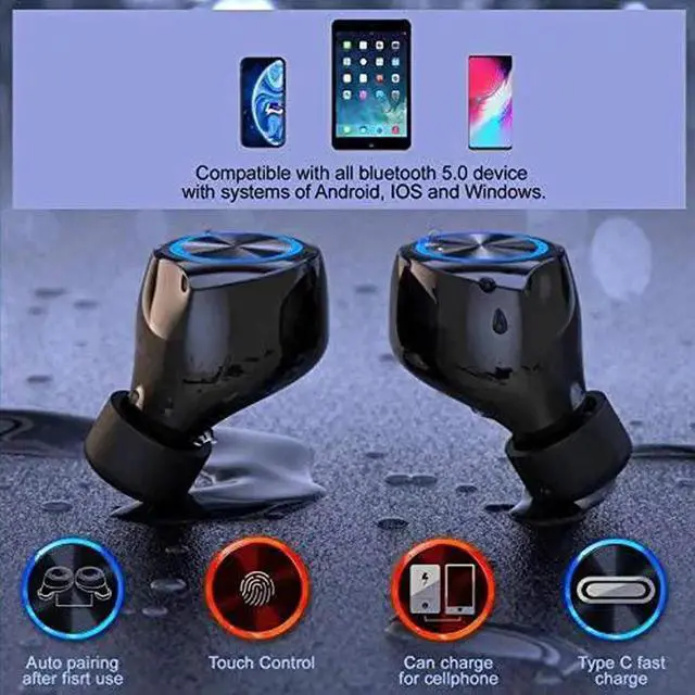 Alt view image 5 of 7 - True Wireless Earbuds with Charging Case, IHDAPP Hi-fi Stereo TWS Wireless Earphone with Bluetooth Microphone, Ipx7 Waterproof in Ear Headphones, BT Cordless Earpiece Black