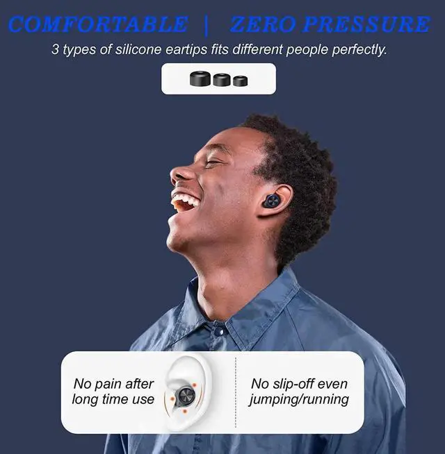 Alt view image 6 of 7 - True Wireless Earbuds with Charging Case, IHDAPP Hi-fi Stereo TWS Wireless Earphone with Bluetooth Microphone, Ipx7 Waterproof in Ear Headphones, BT Cordless Earpiece Black