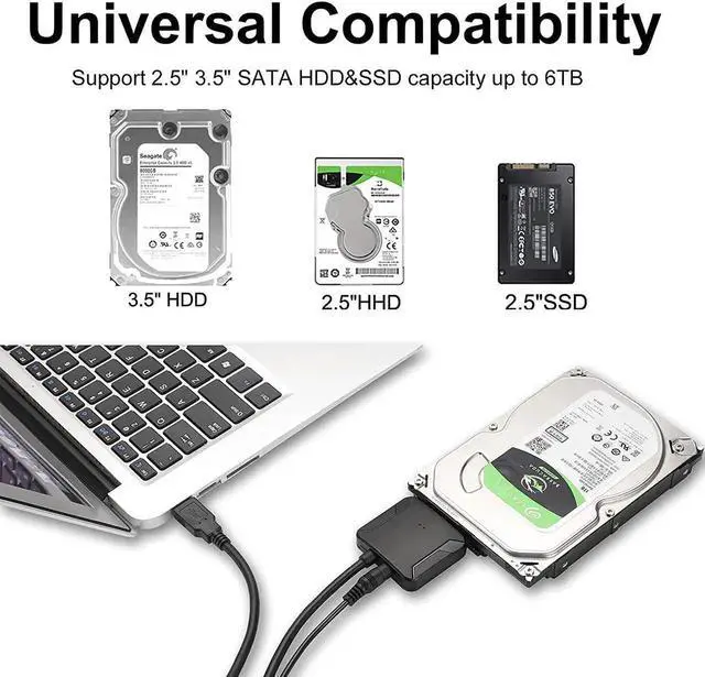 Alt view image 2 of 7 - WISDUM SATA to USB 3.0 Adapter Cable, SATA III Hard Drive Adapter Converter for 3.5/2.5 Inch HDD/SSD with 12V/2A Power Adapter, 17 Inch, External Converter with 12V Power Adapter