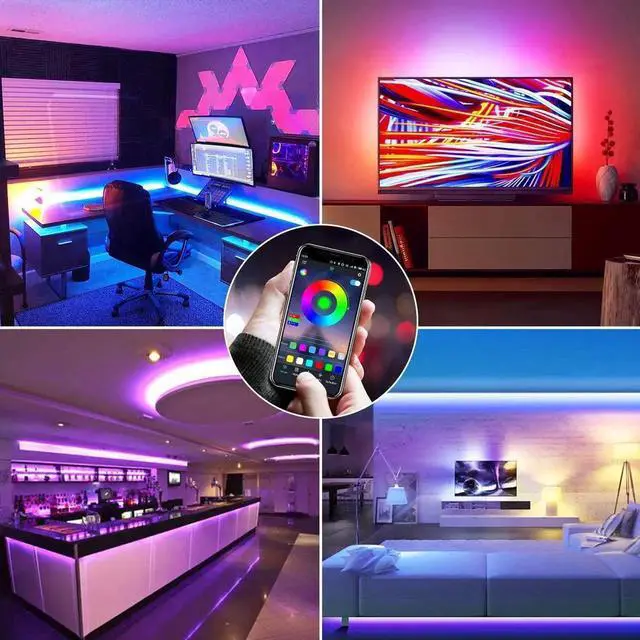 Alt view image 2 of 7 - Bluetooth LED Strip Lights Music Sync App Control, 32.8FT/10M Flexible Waterproof RGB LED Light Strips for Bedroom with Remote Color Changing Neon Lights 300LED 5050 Tape Lights 12V Room Mood Lighting