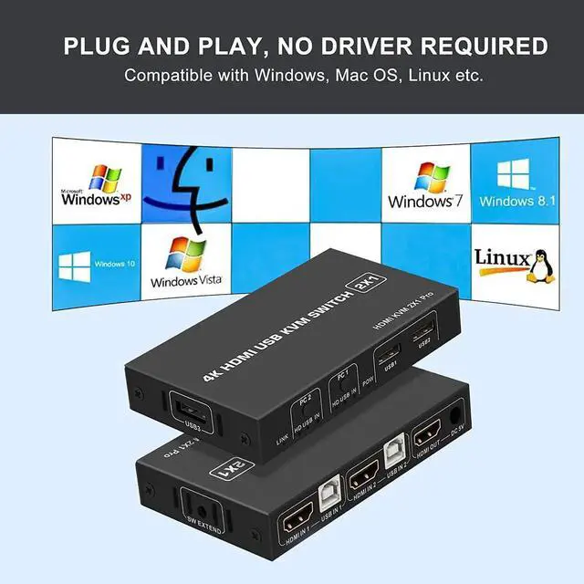 Alt view image 6 of 7 - KVM Switch HDMI 2 Port, USB and HDMI Switch for 2 Computers Share Keyboard Mouse Printer Monitor Support HUD 4K @30Hz for Laptop, PC, Xbox HDTV, with 2X USB Cable,1x Switch Button Cable