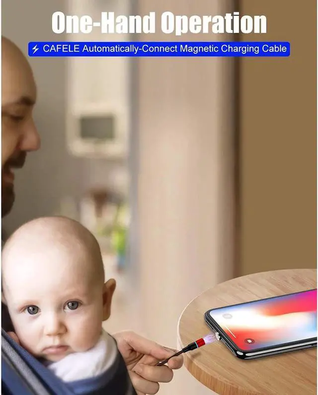 Alt view image 7 of 7 - WISDUM Magnetic Charging Cable 6.6ft, QC3.0 Fast Charging Nylon Braided Cord with LED Light, Support Data Trasfer 3 in 1 Universal Magnet Phone Charger Compatible with Micro USB Type C Devices