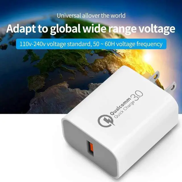 Alt view image 6 of 7 - Quick Charge 3.0 18W USB Wall Charger, QC 3.0 Adapter Portable Travel for Wireless Charger, for iPhone Plug Fast AC Power Adapter Compatible Samsung, iPhone X/8/7, iPad, AirPods Pro More(White)