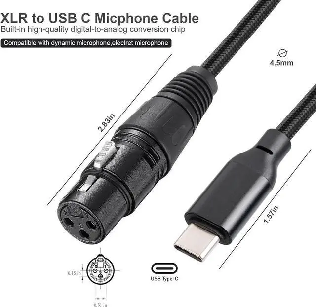 Alt view image 6 of 7 - WISDUM  3.3ft/1M Female XLR to USB C, USB C to XLR Female Cord for Microphone, Compatible Microphone Recording Audio Cable, XLR Female to USB C Microphone Audio Cable Connected to Smartphone,Tablet