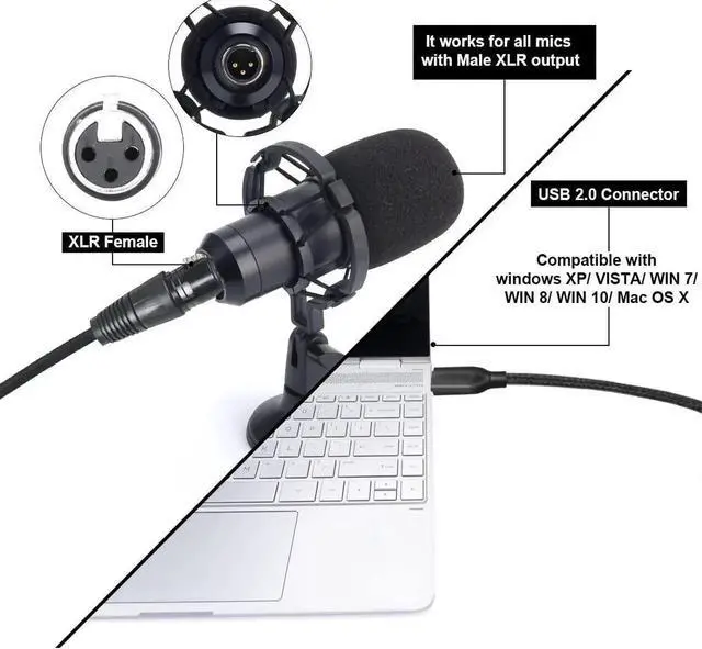 Alt view image 2 of 7 - WISDUM  3.3ft/1M Female XLR to USB C, USB C to XLR Female Cord for Microphone, Compatible Microphone Recording Audio Cable, XLR Female to USB C Microphone Audio Cable Connected to Smartphone,Tablet