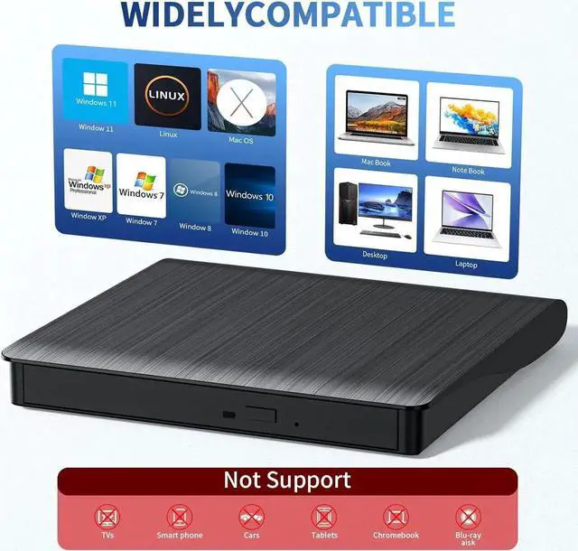 Alt view image 4 of 7 - WISDUM External CD/DVD Drive for Laptop, USB 3.0 & Type-C External CD DVD Burner, Portable DVD Player for Laptop, Slim External Optical Drive Compatible with Windows 11/10/8/7/XP, Mac, Linux OS