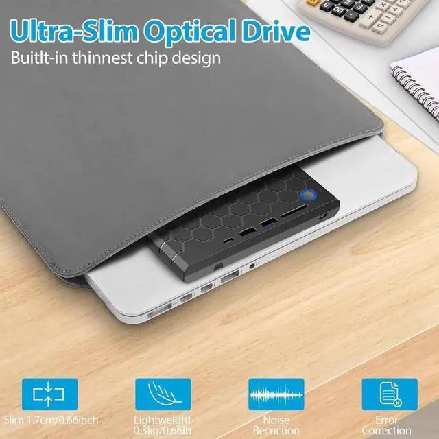 Alt view image 6 of 7 - 6-in-1 External CD/DVD Drive for Laptop, DVD Player for Laptop, CD Reader with 2 USB A, 1 USB C & SD/TF Card Reader, External CD/DVD Optical Drive Compatible with Windows 11/10/8/7/Linux, MacOS