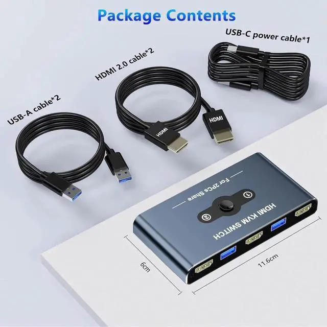 Alt view image 7 of 7 - WISDUM HDMI KVM Switch, 2 Port HDMI KVM Switch 1 Monitors 2 Computers, HDMI Switch, 4K@60Hz KVM Switches for 2 Computers Sharing 1 Monitor, 4 USB 3.0 Devices Such as Keyboard, Mouse, Printer, Scanner