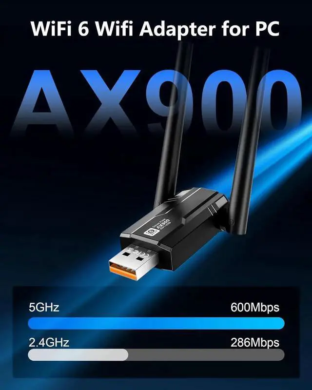 Alt view image 3 of 7 - Hitoor USB WiFi 6 Adapter for PC, AX900Mbps USB WLAN Stick Wireless Adapter with 5DBI Antenna, Dual Band 2.4G/5GHZ, Free CD-Drive, MU-MIMO, WPA3, USB WiFi Dongle Adapter for Windows 7/8/10/11