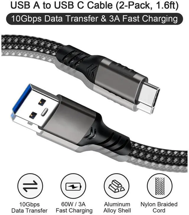 Alt view image 2 of 7 - WISDUM USB A to USB C Cable (2 Pack 1.6FT), USB 3.1/3.2 10Gbps Data Transfer and 60W 3A USB C Fast Charging Cable for Sa-m-su-n-g Galaxy External SSD and Other Type C Phone Laptop PC Devices