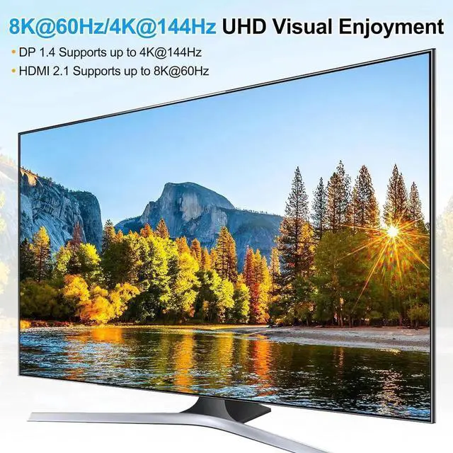 Alt view image 7 of 7 - KVM Switch 2 PC 3 Monitors, 2 HDMI + Display Port Triple Monitors KVM Switches 4K@144Hz 8K@60Hz, USB 3.0 KVM Switches for 2 PC Share Mouse, Keyboard 4 USB Devices and 3 Monitors, Wired Remote