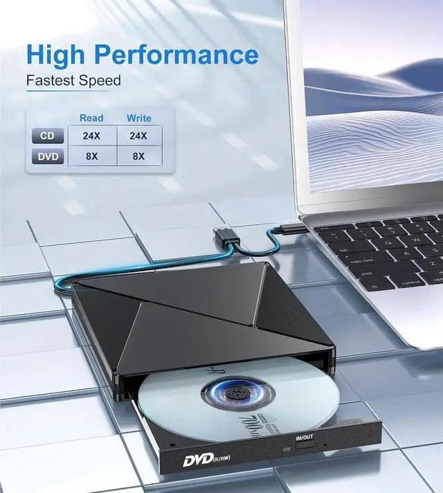 Alt view image 3 of 7 - WISDUM External CD/DVD Drive for Laptop, Portable DVD Player for Laptop,USB 3.0 USB C Portable DVD Reader Writer ROM Drive, CD Burner External Disk Drive Compatible with Windows 11/10/8/7 Linux OS