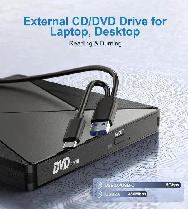 Alt view image 5 of 7 - WISDUM External CD/DVD Drive for Laptop, Portable DVD Player for Laptop,USB 3.0 USB C Portable DVD Reader Writer ROM Drive, CD Burner External Disk Drive Compatible with Windows 11/10/8/7 Linux OS