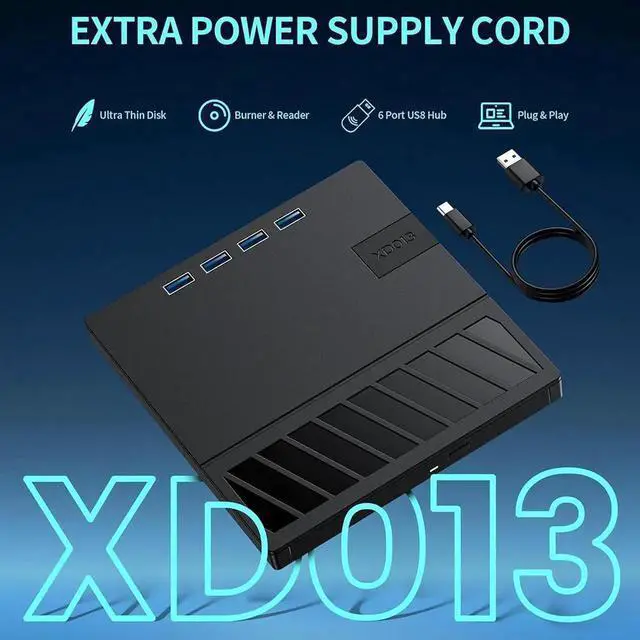 Alt view image 6 of 7 - WISDUM External CD/DVD Drive for Laptop, [7-in-1] USB 3.0 Portable CD/DVD Player Burner, High-Speed External Disk Drive with SD/TF Card Reader, 4 USB Ports, Compatible with Windows 11/10, Linux, MacOS