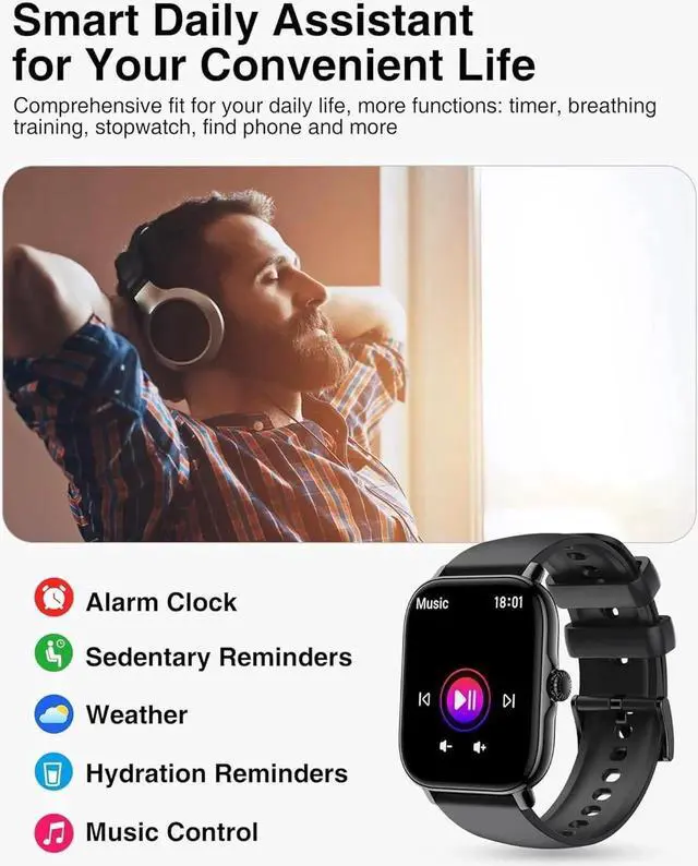 Alt view image 5 of 7 - WISDUM Smart Watch for Men Women - 1.85" Fitness Tracker Watch with Answer/Make Calls, Heart Rate Sleep Monitor, 111+ Sports, Step Counter, IP68 Waterproof Smartwatch Compatible with Android iOS Gifts