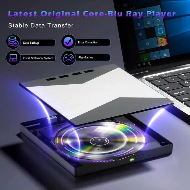 Alt view image 6 of 7 - WISDUM External CD/DVD Drive for Laptop, DVD Player for Laptop, 7 in 1 Ultra-Slim CD Burner with 4 USB Ports and 2 TF/SD Card Slots, External Optical Disk Drive Compatible with Desktop Mac Windows