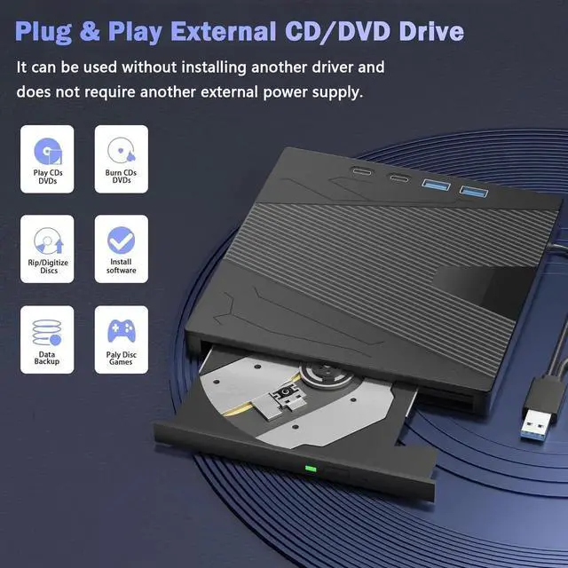 Alt view image 5 of 7 - WISDUM External CD/DVD Drive for Laptop, 7-in-1 DVD Player for Laptop USB 3.0 & Type-C Portable CD DVD Burner External Disk Optical Drive Compatible with Laptop PC Windows XP/7/8/10, Linux MacOS