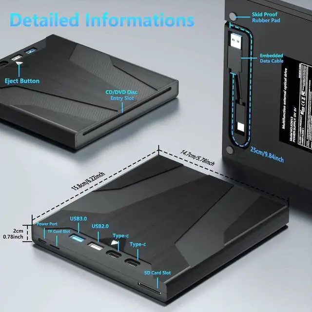 Alt view image 6 of 7 - WISDUM [7 in 1] External CD/DVD Drive for Laptop, Slot-Loading CD Reader for Laptop, Portable USb 3.0 & Type C External CDs Drive DVD Drive Externals CD Burner Compatible with PC Windows Linux MacOS