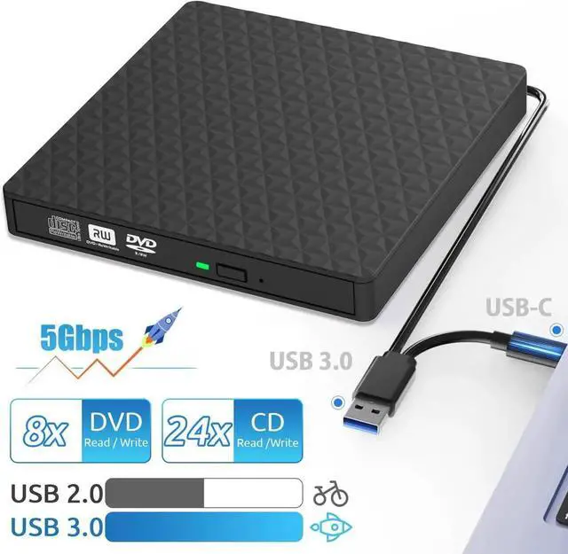 Alt view image 7 of 7 - WISDUM   External CD DVD Drive, Slim CD DVD Rw Reader Disk Drive Portable DVD Player, USB 3.0 and Type-C Optical DVD Drive ROM Burner Rewriter for Laptop PC Mac OS MacBook Windows 10/8/7/XP/Linux