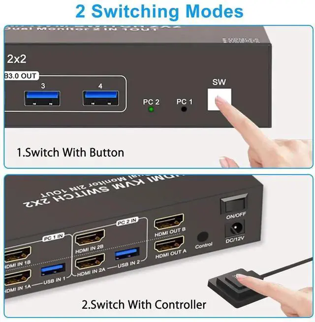 Alt view image 4 of 7 - WISDUM 2 Ports HDMI KVM Switch 2 Computers 2 Monitors, 4K@60Hz HDMI USB 3.0 KVM Switcher Dual Monitor HDMI 2 in 2 Out with 4 USB Ports to Share Mouse Keyboard Printer etc. Supports Extended/Copy Mode