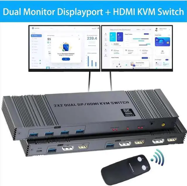 Main image of WISDUM 4K@120Hz 2x2 HDMI + Displayport KVM switch 2 Monitors 2 Computers 8K@60Hz, HDMI and Displayport Dual Monitor KVM Switch with 4 USB 3.0 Port for Keyboard Mouse Printer,Support Extended/Copy Mode