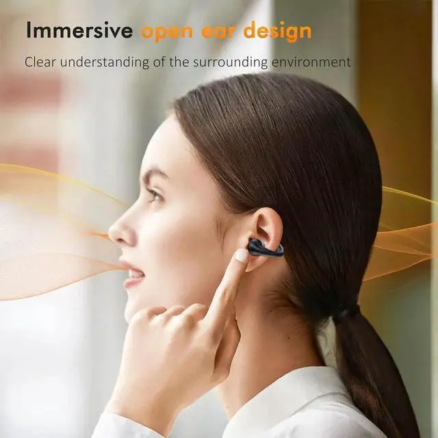 Alt view image 3 of 7 - Open Ear Clip Wireless Earbuds Bluetooth 5.3, Sports Earphones Built-in Microphone with Earhooks & Ear Hook, Wireless Charging Case & Display, Waterproof Fitness Headphones for Running