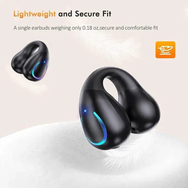Alt view image 5 of 7 - Open Ear Clip Wireless Earbuds Bluetooth 5.3, Sports Earphones Built-in Microphone with Earhooks & Ear Hook, Wireless Charging Case & Display, Waterproof Fitness Headphones for Running