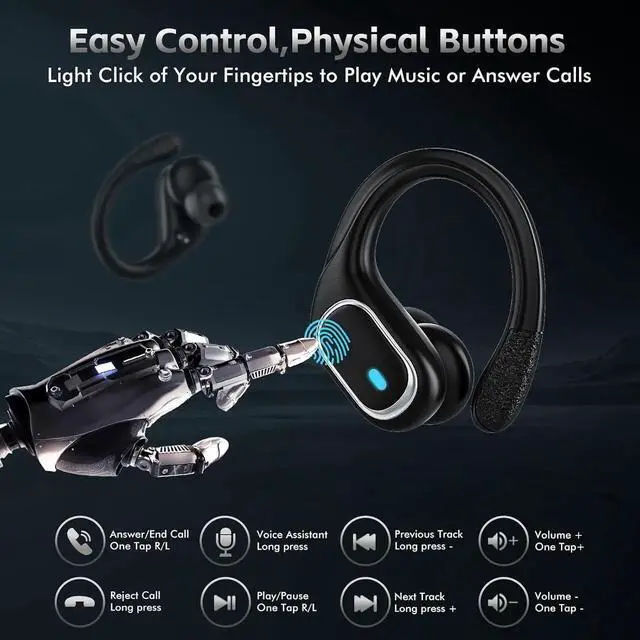 Alt view image 6 of 7 - WISDUM True Wireless Earbuds, Bluetooth Headphones 80Hrs Playtime Ear Buds IPX7 Waterproof Sports Earphones Wireless Charging Case Over-Ear Earhooks Sport Bluetooth Headset for fitness, workout..