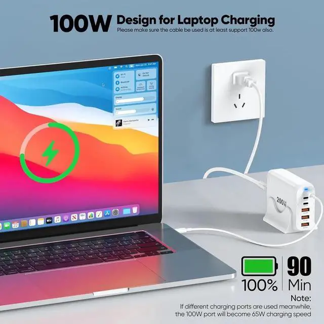 Alt view image 3 of 7 - WISDUM 200W USB C Charger Block Multiple Ports, GaN III USB Charging Station 6 Ports Charging Hub, Multi Port Charger for Laptop Mac-Book i-Pad i-Phone 15 Galaxy Go-og-le Pixel De-ll Air-Pods Switch