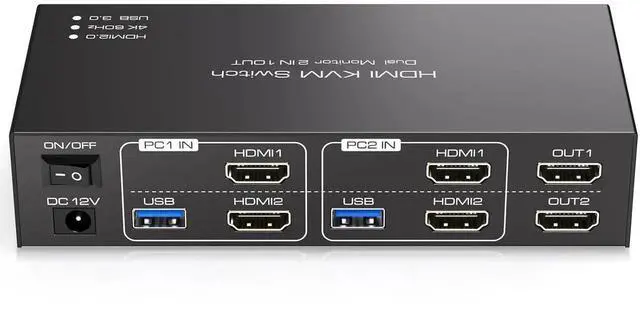 Main image of WISDUM 2x2 HDMI KVM Switch Dual Monitor 2 Computers Support 4K@60Hz, USB 3.0 KVM Switches Share Dual Monitors and 4 USB 3.0 Ports Support Extended/Copy Mode with DC 12V Adapter & Wired Controller