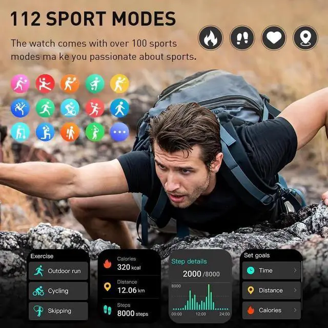 Alt view image 5 of 7 - WISDUM Smart Watch(Answer/Make Call), 1.96" Smartwatch for Men Women, Fitness Activity Tracker with 110+ Sport Modes/Heart Rate/Sleep Monitor/Pedometer, IP68 Waterproof Fitness Watch for Android IOS