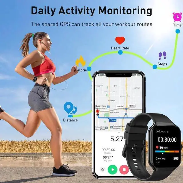 Alt view image 6 of 7 - WISDUM Smart Watch(Answer/Make Call), 1.96" Smartwatch for Men Women, Fitness Activity Tracker with 110+ Sport Modes/Heart Rate/Sleep Monitor/Pedometer, IP68 Waterproof Fitness Watch for Android IOS