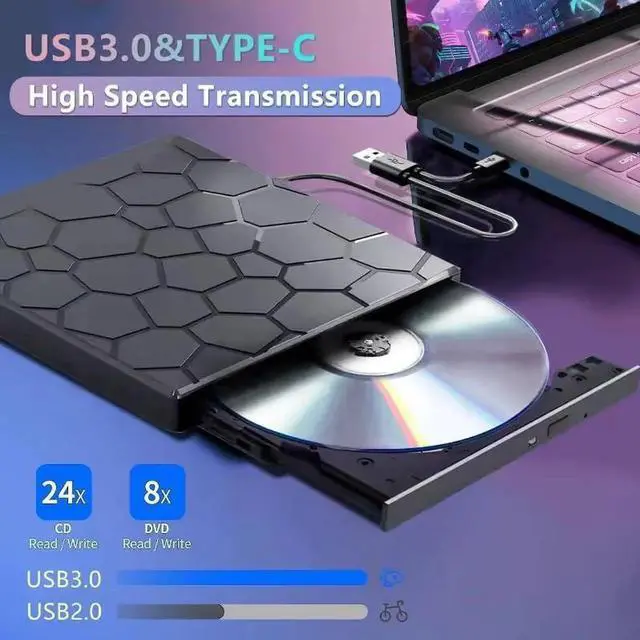 Alt view image 4 of 6 - WISDUM External CD/DVD Drive, Portable DVD Player for Laptop, 8 in 1 USB 3.0 Type C CD/DVD-ROM +/-RW CD Burner with 4 USB A, 1 USB C, SD/TF Card reader, Compatible with Windows 11/10/8/7 Linux, Mac