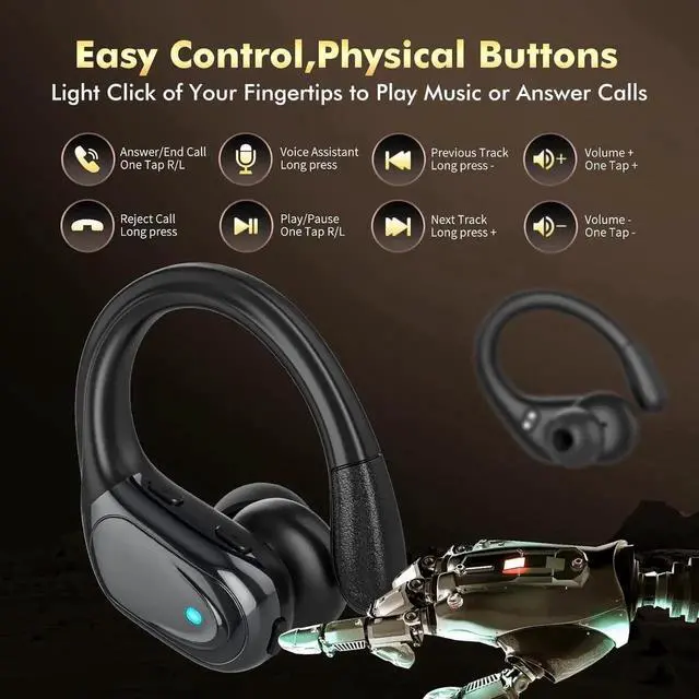 Alt view image 6 of 7 - True Wireless Earbuds, Bluetooth Headphones, 80hrs Playback Ear Buds with Power Display Charging Case, Bluetooth in Ear Earphones with Noise Canceling Mic with Earhooks for Sports/Workout